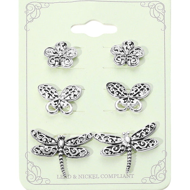 FASHNZFAB 3 Pairs Stud Earring Set Multi 3