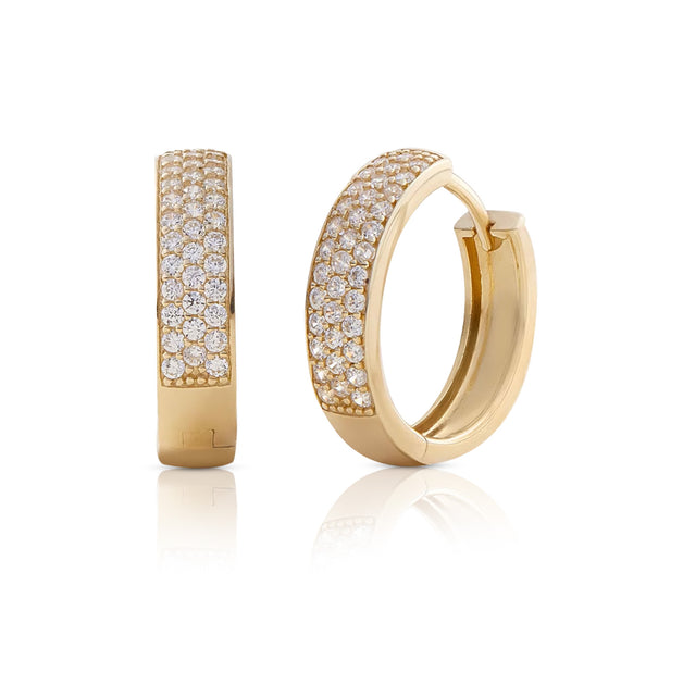 MaxColor 14k Solid Gold Lab Grown Diamond Micro Pavé Huggie Earrings Silver 2