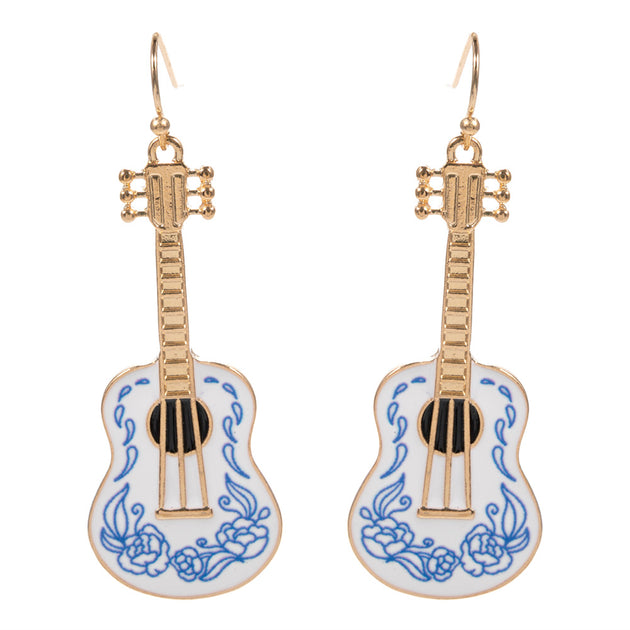FASHNZFAB Enamel Guitar Drop Dangle Earrings Gold 3