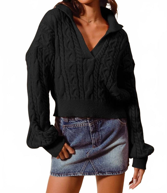 So Me Cable Knit V Neck Sweater Black Large 3