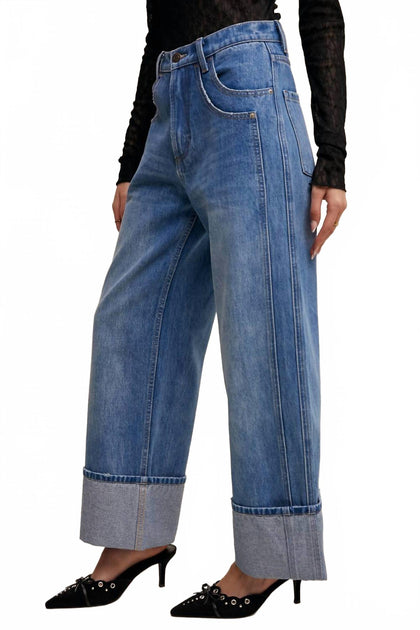 Listicle Cuffed Wide Leg Jeans Blue Small 4