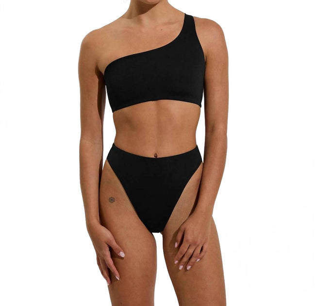 Left On Friday Offshore One Shoulder Swim Top Black Small 2