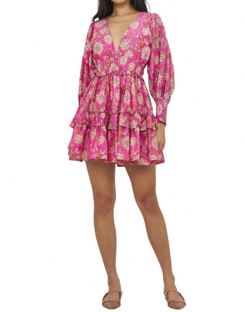 Oliphant Smocked Waist V-Neck Mini Dress Pink XSmall 2
