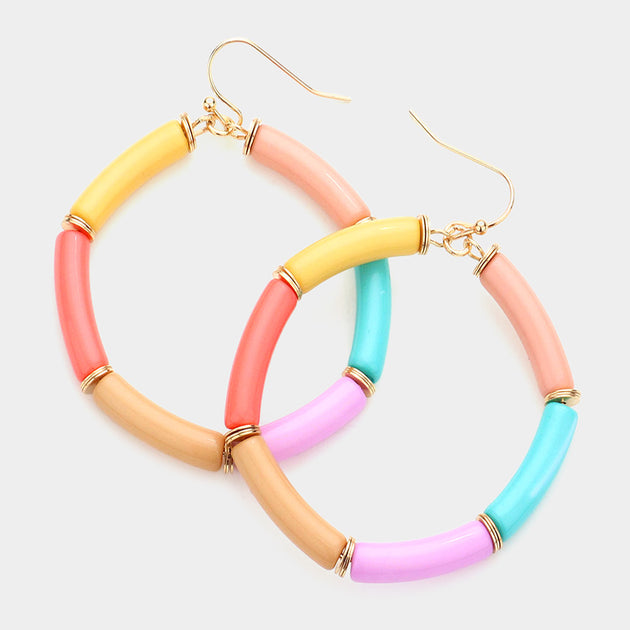 FASHNZFAB Resin Open Circle Dangle Earrings Multi Pink 2