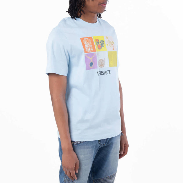Versace Pop Jewels Cotton T-Shirt Pastel Blue Small 3