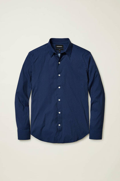 Bonobos Slim Fit Long Sleeve Dot Print Tech Shirt Blue Large 4