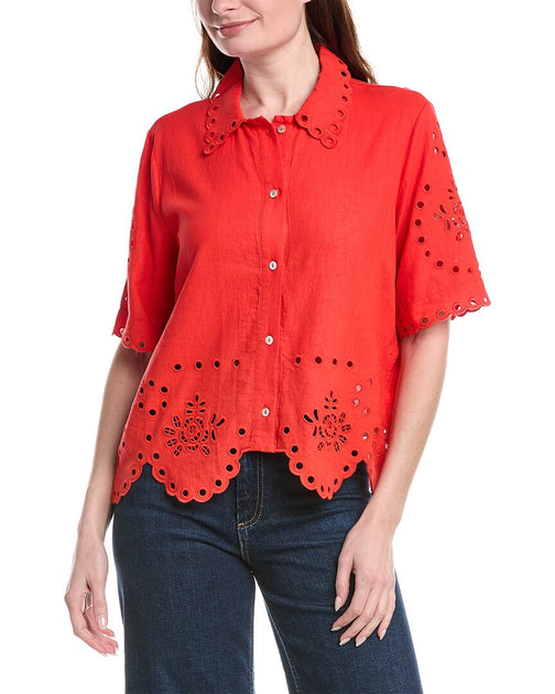 Philosophy Scallop Hem Button Front Linen-Blend Top 2