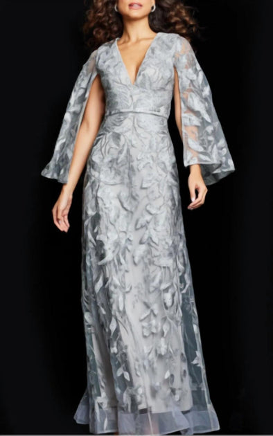 Jovani Cap Sleeve Embroidered Gown Grey US 12 2