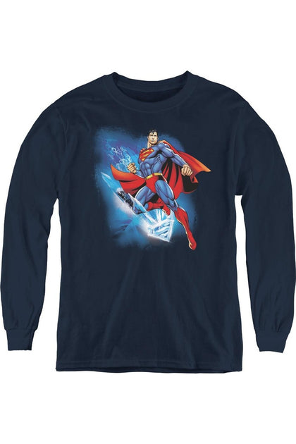 Gildan Superman Crystallize Youth Long Sleeve Tee Blue Medium 2