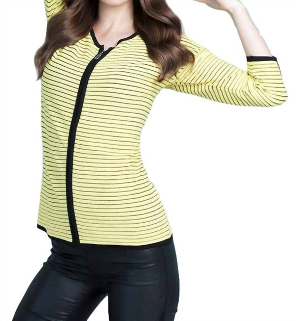 ANGEL Zip-Front Striped Cardigan Yellow Small 2