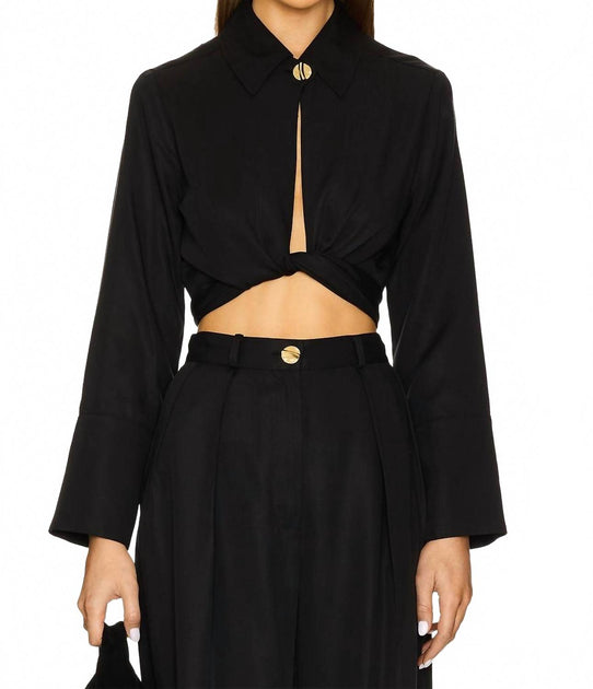 Matthew Bruch Collared Long Sleeve Wrap Top Black US 4 2