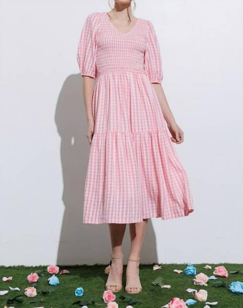 Aaron & Amber Gingham Dress Pink Large 2