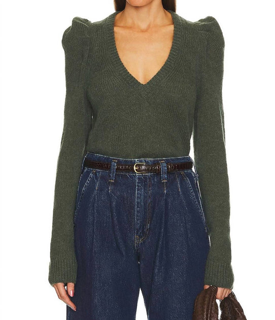 Nation LTD Lara Puff Shoulder V-Neck Pullover Green Large 2