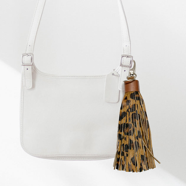 FASHNZFAB Leopard Genuine Leather Tassel Keychain Multi One Size 2