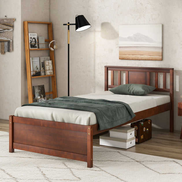 Hivvago Wooden Platform Bed Walnut Twin 4