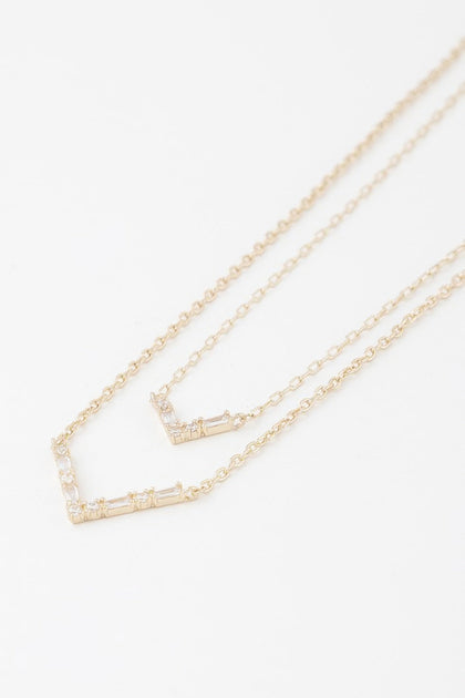 TRUEDAMES Double Crystal V Necklace Silver 3