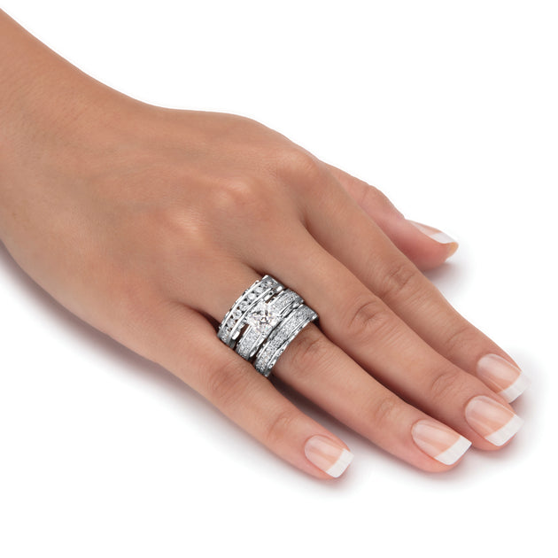 Palm 3.10 Cttw Cubic Zirconia 3-Piece Wedding Ring Set Silver US 9 4