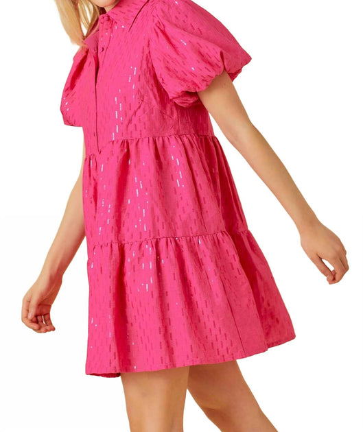 Main Strip Sparkle Sequin Babydoll Dress Pink Large 4