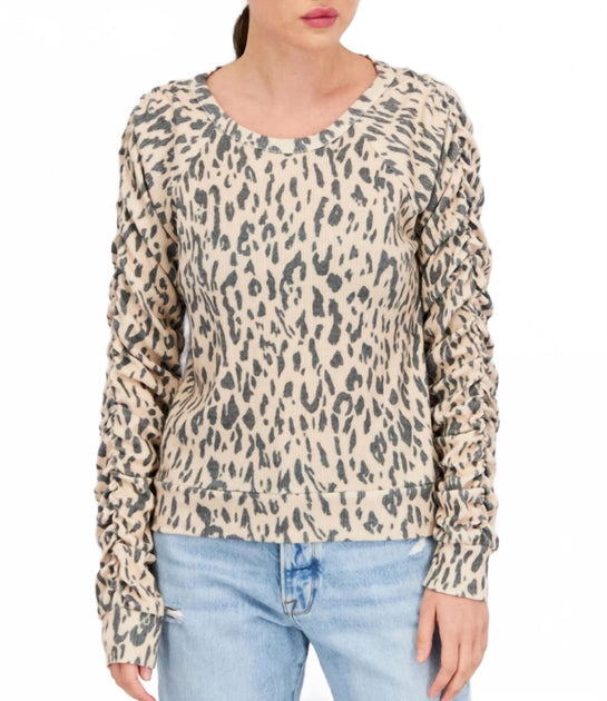 Chaser Ribbed Animal Print Top Beige XSmall 2