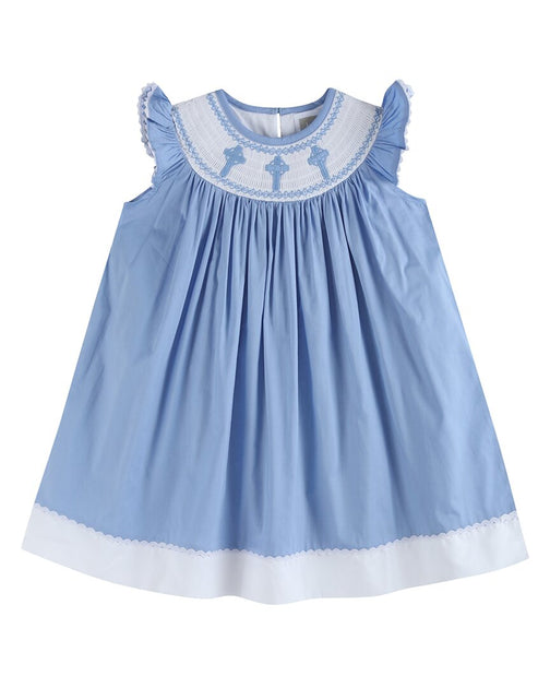 Lil Cactus Smocked Bishop Dress Blue 18-24 Months 2
