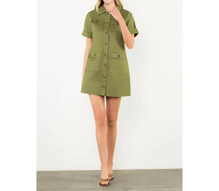 THML Short Sleeve Collared Dress Green XS 2