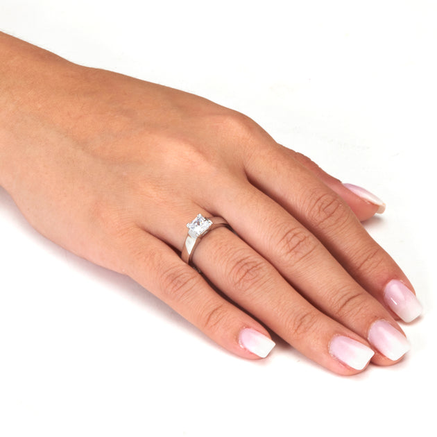 Palm .90 CW CZ Platinum-Plated Sterling Silver Ring Silver US 9 4