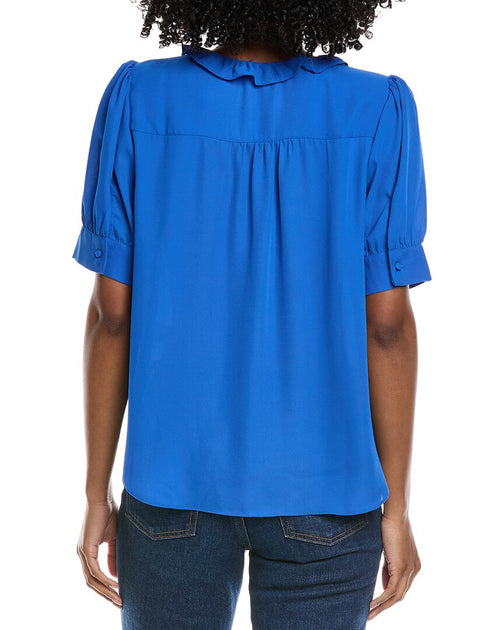 CeCe Puff Sleeve Ruffle Top Blue Small 3