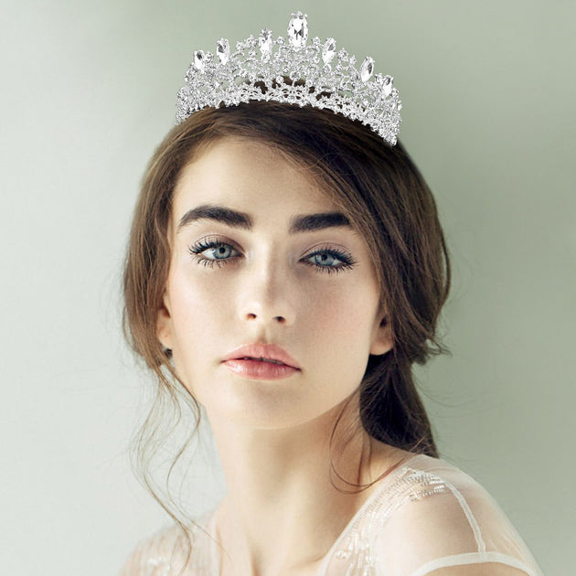 FASHNZFAB Marquise Stone Custer Princess Tiara Gold 4