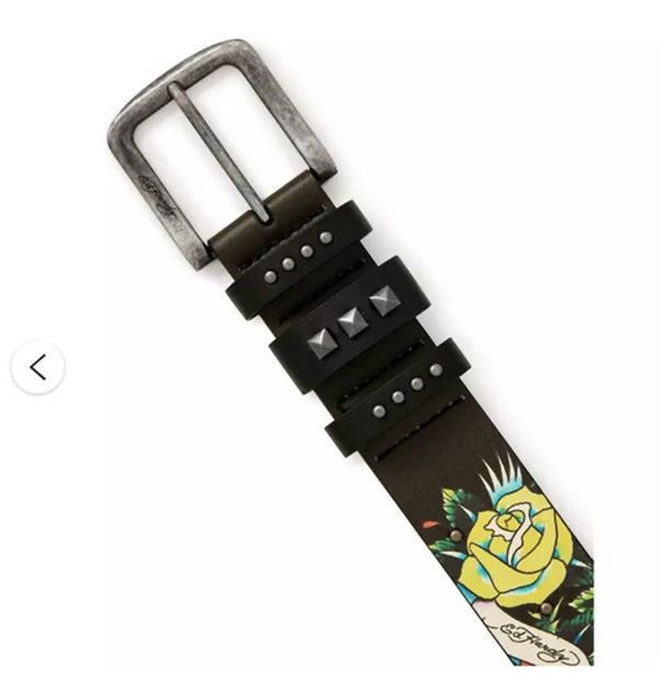 Ed Hardy Skull Studded Belt Brown 32 4