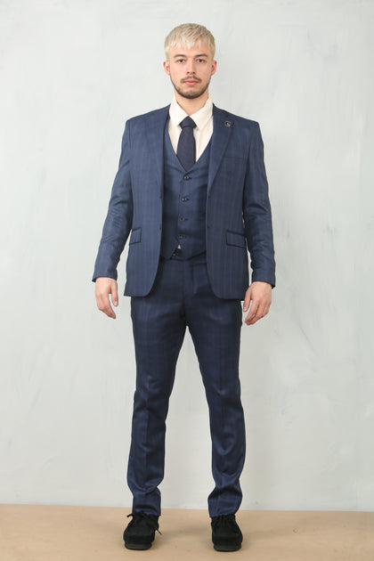Infinity Men's 3 Piece Prince Of Wales Suit Grey US 44 Regular 3