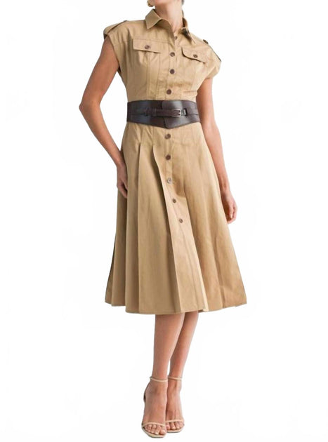 EB Luxe Georgia Down Shirt Dress Beige Small 3