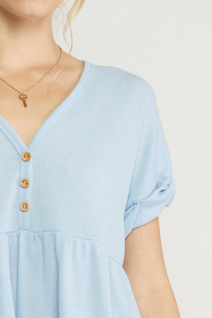 Entro Waffle Knit Babydoll Top Blue Medium 4