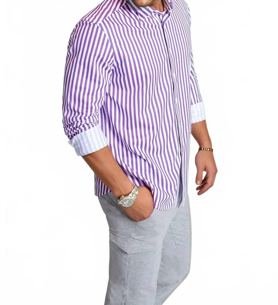 Buki Go Big Stripe Langarm Tech Shirt Lila XXL 2