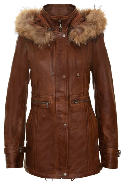 Infinity Womens Warm Leather Hooded Parka Jacket Northwich blue Large 2