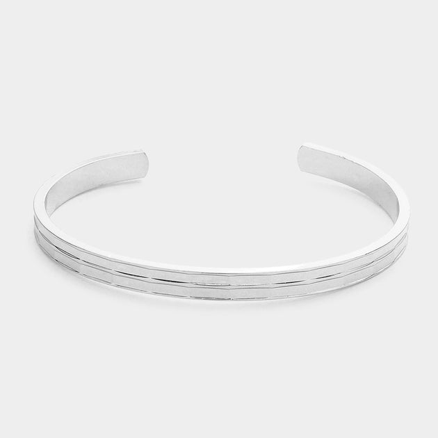 FASHNZFAB Lined Metal Cuff Bracelet Rhodium Silver One Size 2
