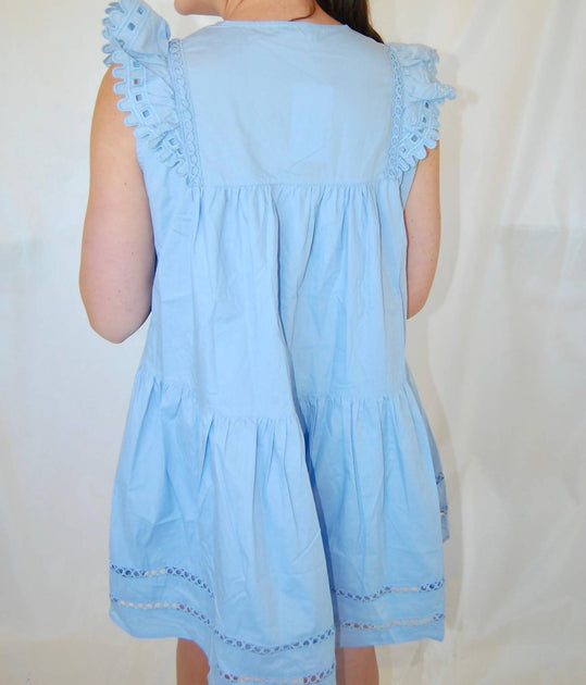 FATE Joy Eyelet Tassel Mini Dress Blue Small 3