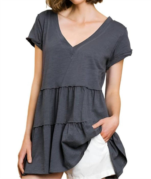 Umgee Tiered Ruffle Tunic Grey Small 2
