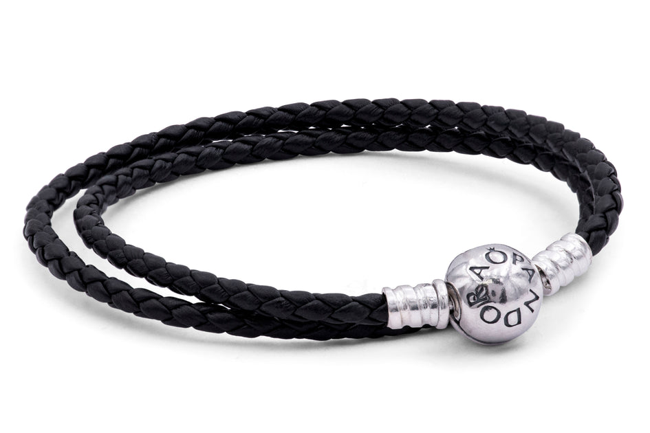 Pandora Double Leather Bracelet Black Silver 2