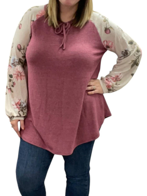 honeyme Tie Front Floral Sweater Red 3X 2