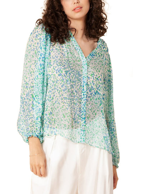 Hale Bob V-Neck Silk-Blend Top Blue XS 2