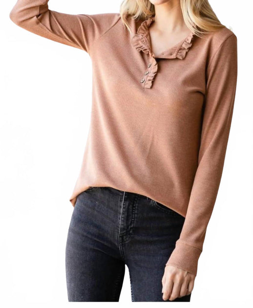 7th Ray Ruffle Button Top Brown Small 2