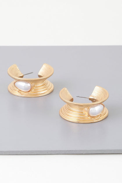 FASHNZFAB Flared Pearl Teardrop Hoop Earrings Silver One Size 2
