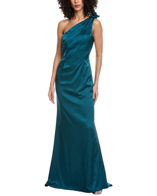 Rene Ruiz One-Shoulder Satin Column Gown Green US 16 2