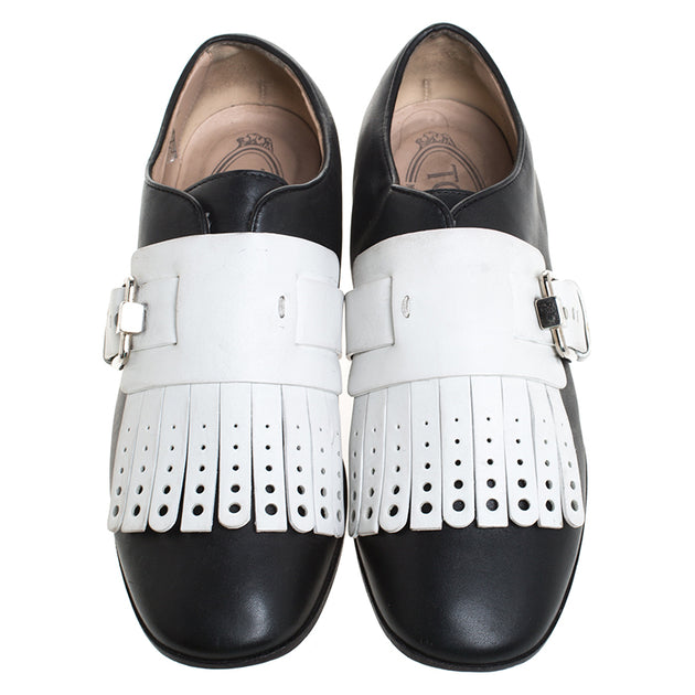 Tod's Bi Color Leather Monk Flats Black EU 36 4