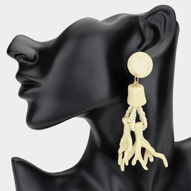 FASHNZFAB Beaded Coral Drop Earrings Black 2