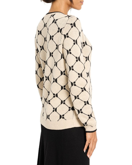 Nic + Zoe Geo Argyle Knit Sweater Beige XSmall 4