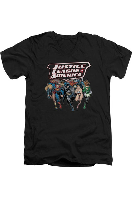 Gildan Justice League Charging Justice V Neck T-Shirt Black XXL 2