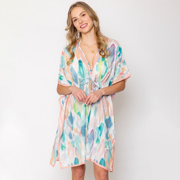TRUEDAMES Watercolor Print Cover Up Poncho Multi One Size 5