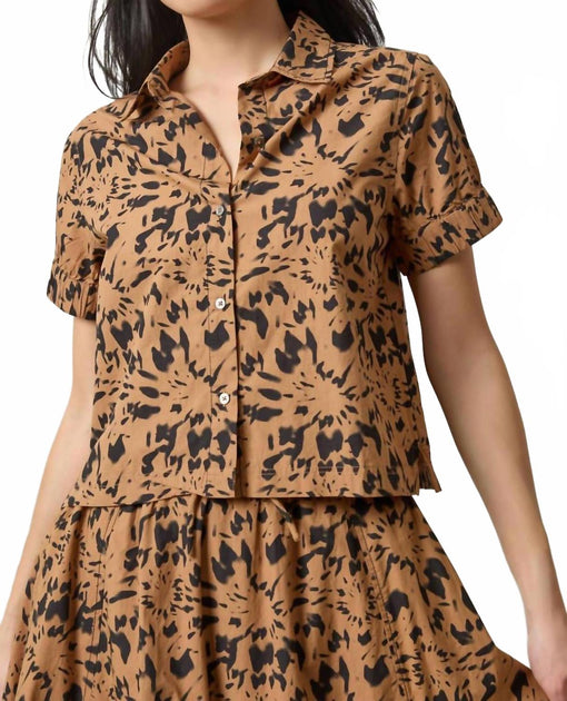 Lilla P Elastic Cuff Button Down Shirt Brown Large 2