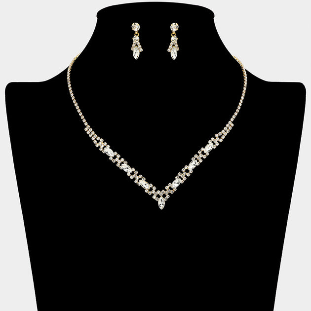FASHNZFAB Marquise Stone Cluster V Shape Necklace Multi One Size 7